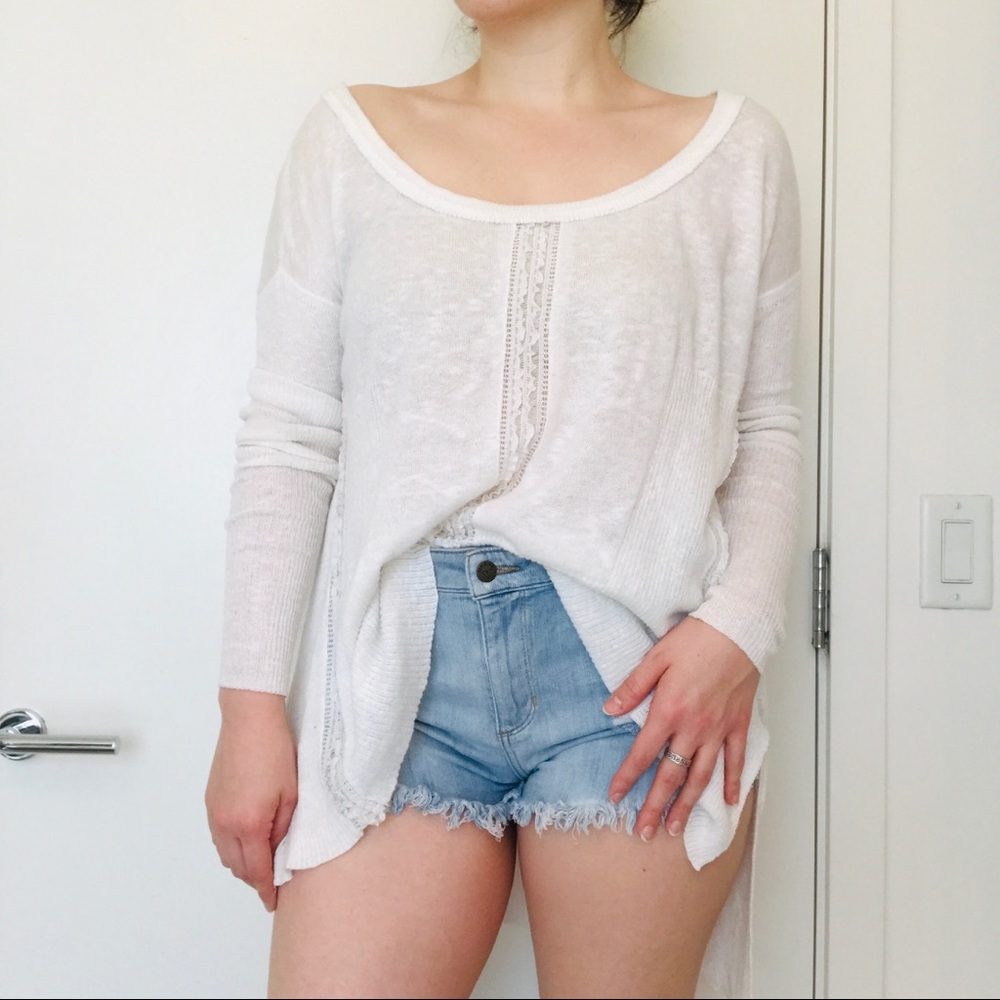 Free People White Sweater Lightweight